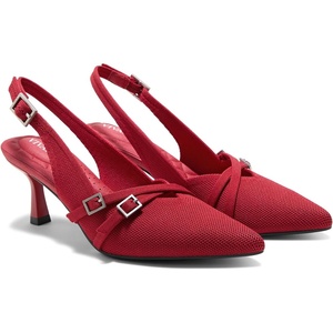 image:imageVIVAIA Adela Womens PointEase Slingback Pumps Pointed Toe Knit Upper Arch Support Mid HeelRuby Red