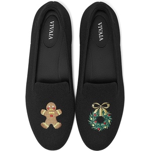 image:imageVIVAIA Audrey Embroidered Loafers RoundToe Smart Casual Comfortable Slip OnBlack  Gingerbread Man