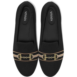 image:imageVIVAIA Audrey Embroidered Loafers RoundToe Smart Casual Comfortable Slip OnBlack  Horsebit