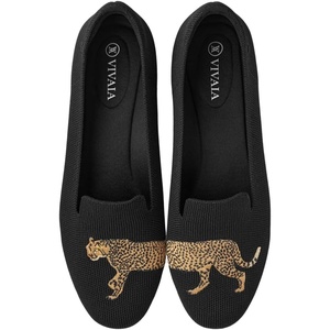 image:imageVIVAIA Audrey Embroidered Loafers RoundToe Smart Casual Comfortable Slip OnBlackcheetah