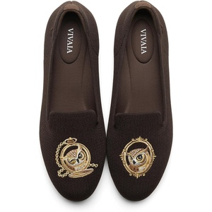 image:imageVIVAIA Audrey Embroidered Loafers RoundToe Smart Casual Comfortable Slip OnDark Chocolate  Owl