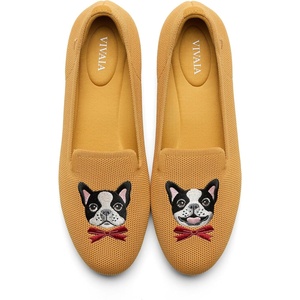 image:imageVIVAIA Audrey Embroidered Loafers RoundToe Smart Casual Comfortable Slip OnGinger Yellow  French Bulldogs