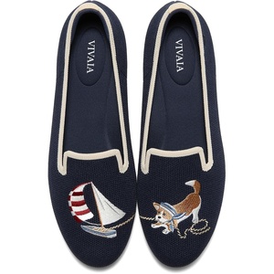 image:imageVIVAIA Audrey Embroidered Loafers RoundToe Smart Casual Comfortable Slip OnNavyCream Ivorysailor Corgi