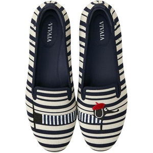 image:imageVIVAIA Audrey Embroidered Loafers RoundToe Smart Casual Comfortable Slip OnNavyIvory Multi Stripedog