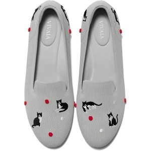image:imageVIVAIA Audrey Embroidered Loafers RoundToe Smart Casual Comfortable Slip OnOyster Greytuxedo Cats