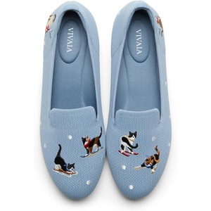 image:imageVIVAIA Audrey Embroidered Loafers RoundToe Smart Casual Comfortable Slip OnSmoky Blue  Skiing Cats