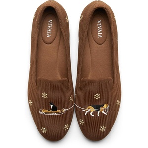 image:imageVIVAIA Audrey Embroidered Loafers RoundToe Smart Casual Comfortable Slip OnTawny  Beagle Sled