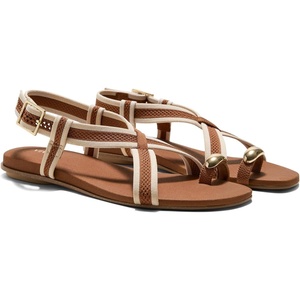 image:imageVIVAIA Derorice Womens Ring Toe Metal Flat Sandals Summer Slipon Square Open Toe NonSlip Vocation SandalsDark Caramel  Cream Ivory Antique Weave