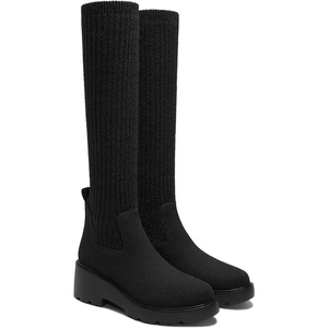 image:imageVIVAIA Eduarda Womens Wool Knee High Boots Round Toe Platform Wedge Chunky Boots Comfortable Warm for Fall WinterBlack