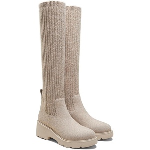 image:imageVIVAIA Eduarda Womens Wool Knee High Boots Round Toe Platform Wedge Chunky Boots Comfortable Warm for Fall WinterOatmilk