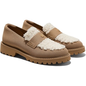 image:imageVIVAIA Franata Womens Platform Penny Loafers FauxShearling Knit SlipOn ShoesNutmeg  Cream