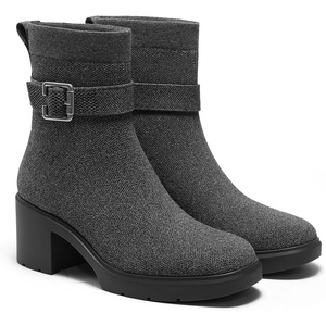 image:imageVIVAIA Gisella Womens Ankle Boots Square Toe Block Heel Booties with Removable Buckle Comfortable Water Repellent Dress Shoe for Fall Winter Daily OutfitGrey