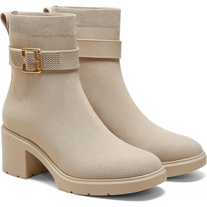 image:imageVIVAIA Gisella Womens Ankle Boots Square Toe Block Heel Booties with Removable Buckle Comfortable Water Repellent Dress Shoe for Fall Winter Daily OutfitAlmond