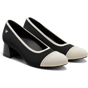 image:imageVIVAIA Julie Arch Pro Womens Almond Toe Block Heel Pumps Knit Upper Arch SupportBlack  Ivory