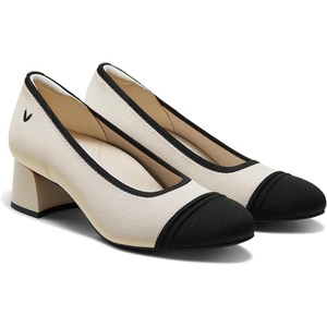 image:imageVIVAIA Julie Arch Pro Womens Almond Toe Block Heel Pumps Knit Upper Arch SupportIvory  Black