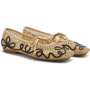 image:imageVIVAIA Makayla Square Toe Mesh Ballet Flats for Women Breathable RaffiaInspired Knit Shoes with Knot Detail Lightweight Comfortable Summer Travel FlatsNatural