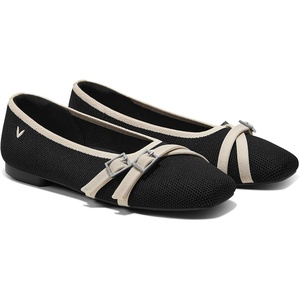 image:imageVIVAIA Marah Womens Square Toe Flats with Crisscross Buckle Recycled Knit Ballet Flats for Work amp Travel Machine Washable AntiSlipBlack  Ivory