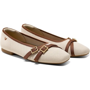 image:imageVIVAIA Marah Womens Square Toe Flats with Crisscross Buckle Recycled Knit Ballet Flats for Work amp Travel Machine Washable AntiSlipCream Ivory  Dkcaramel
