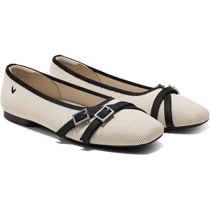 image:imageVIVAIA Marah Womens Square Toe Flats with Crisscross Buckle Recycled Knit Ballet Flats for Work amp Travel Machine Washable AntiSlipPale Apricot  Black