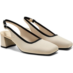image:imageVIVAIA Mikko Womens Margot Slingback Heels Square Toe Knit Upper Platform Block Heel Arch SupportCream Ivory  Black