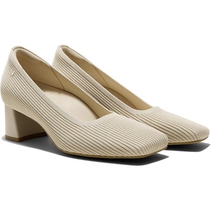 image:imageVIVAIA Monroe Womens SquareToe Margot Chunky Heel Pumps Knit Upper Block Heel Arch SupportCream Ivory