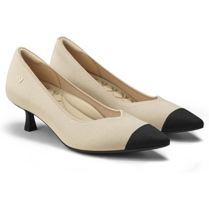 image:imageVIVAIA Scarlett PointedToe Kitten Heel Pumps Knit Upper Arch Support Rubber OutsoleCream Ivory  Black