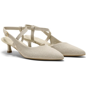 image:imageVIVAIA Sylvan Womens PointEase Slingback Pumps Pointed Toe Knit Upper Arch Support Kitten HeelStone Grey Metallic