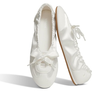 image:imageVIVAIA Yanka Womens Flat Shoes Round Toe Satin Sneakerina Laceup Ballet Flats Comfortable Lightweight Fashion SneakerLight Gold